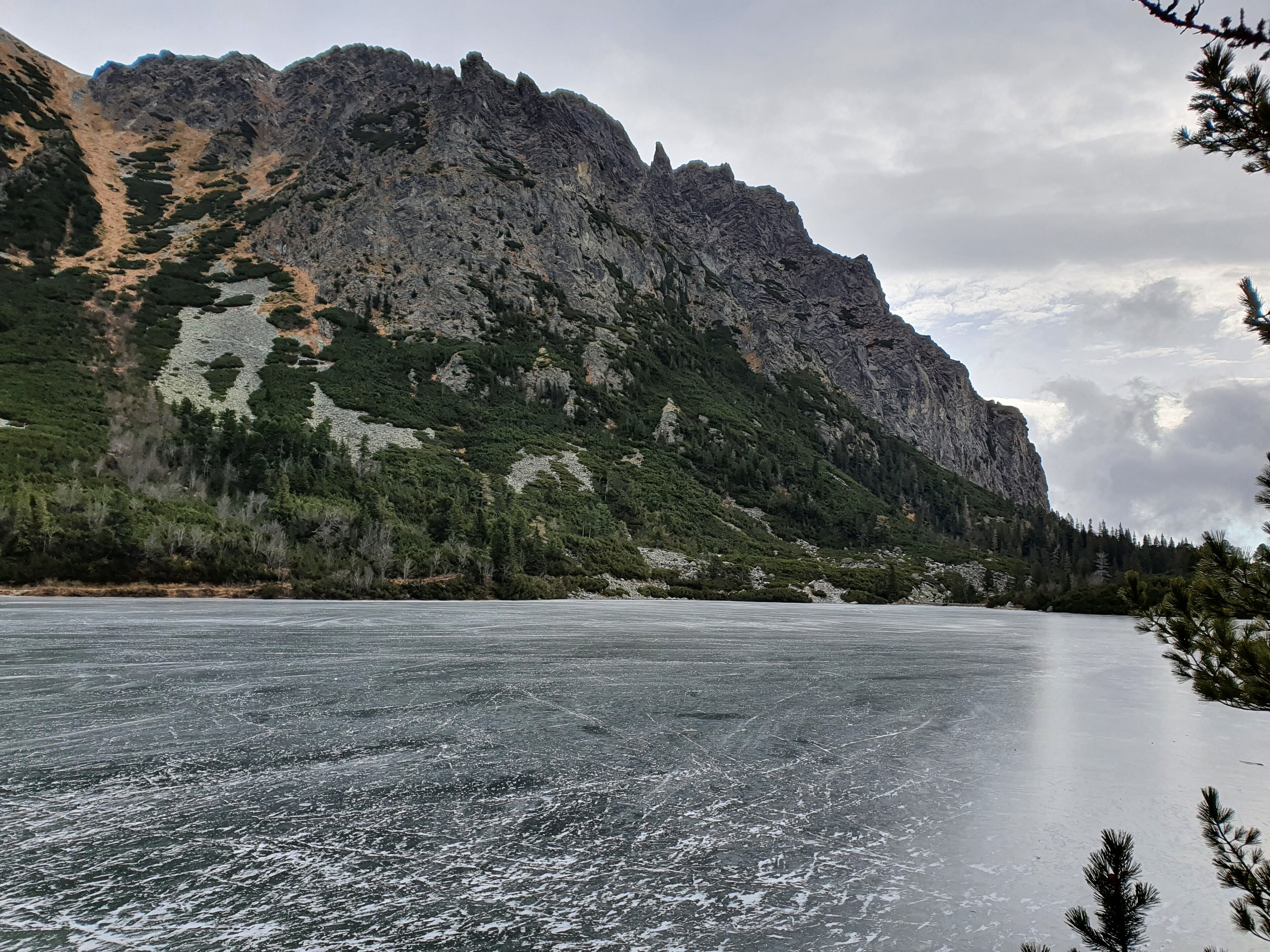 Popradske pleso in the High Tatras, a mountain lake under the ridge