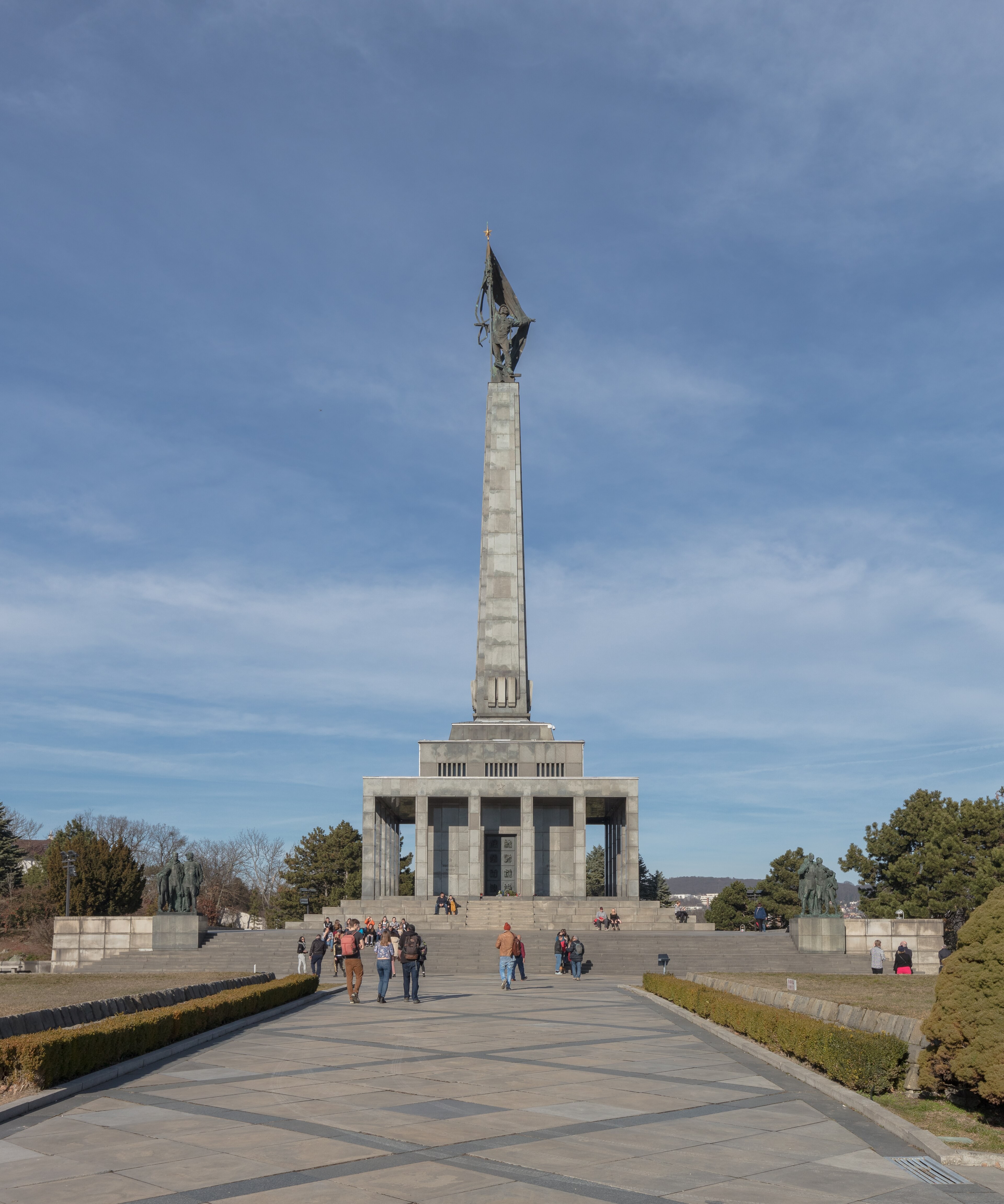 Slavin memorial above Bratislava, white colonnade and the soldier statue